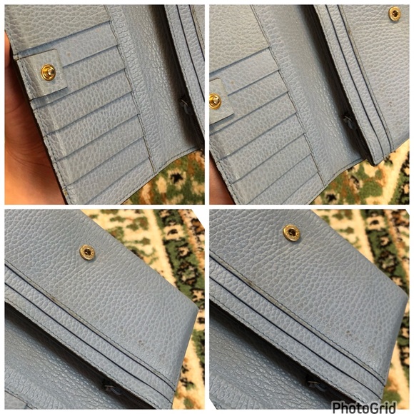 Gucci AUTHENTIC Interlocking G Grained Pebbled Baby Blue Leather GG Long Wallet - Picture 13 of 16